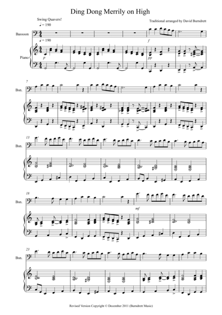 Ding Dong Merrily on High (Jazzy Style!) for Bassoon and Piano (arr. David Burndrett)