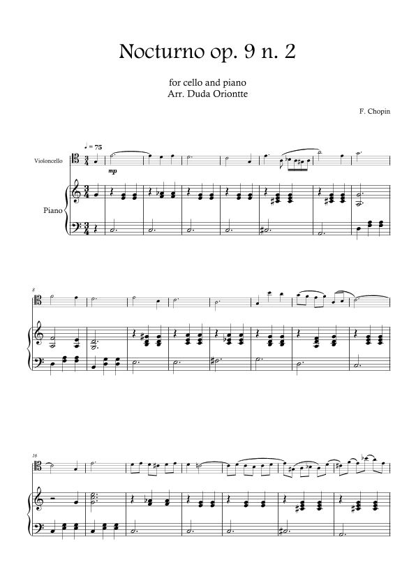 Nocturno op. 9 no. 2 (cello and piano - SIMPLIFIED) CHOPIN (arr. Duda Oriontte)