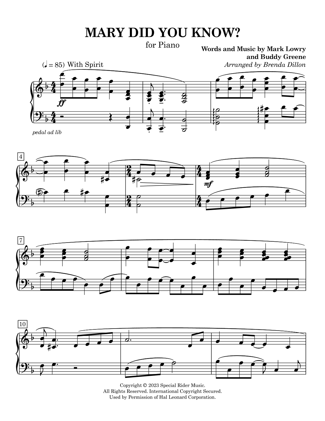 Mary, Did You Know? (arr. Brenda Dillon)