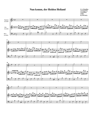Nun komm, der Heiden Heiland (arrangement for 3 recorders) (arr. Gil Garty)