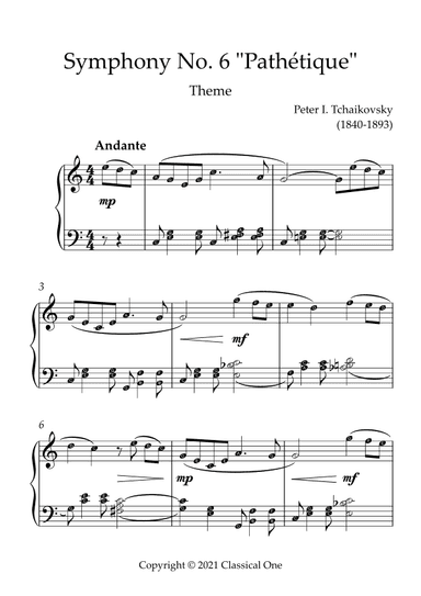 Tchaikovsky - Symphony No.6 Pathetique Theme(With Note name) (arr. MPS)