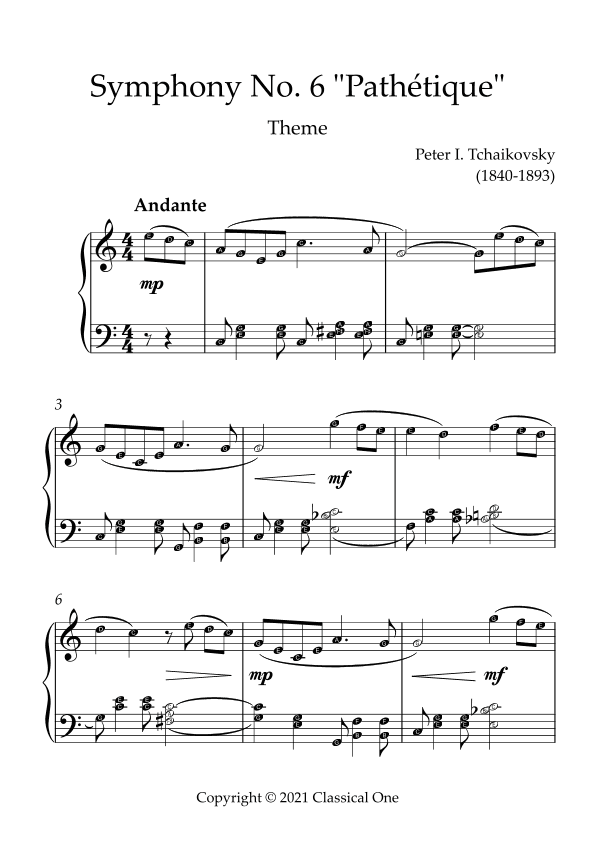 Tchaikovsky - Symphony No.6 Pathetique Theme(With Note name) (arr. MPS)