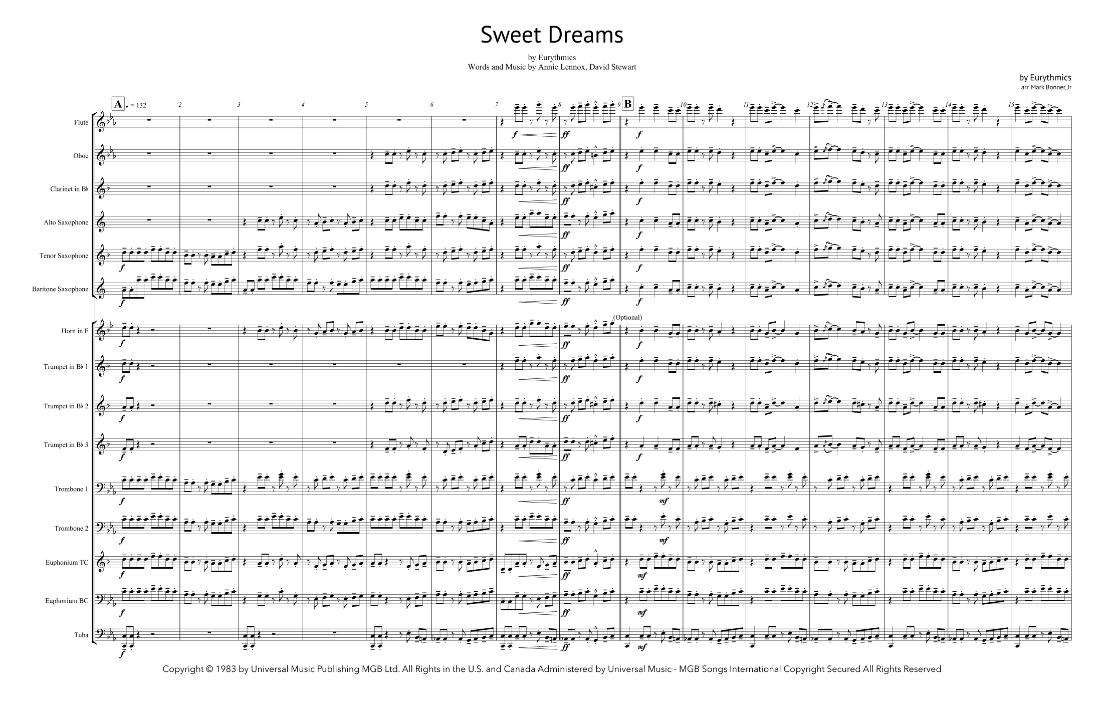 Sweet Dreams (are Made Of This) (arr. Mark Bonner, Jr.)