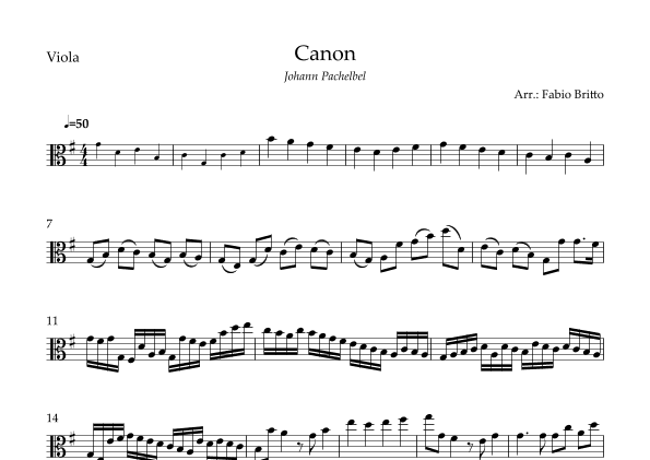 Canon - Johann Pachelbel (Wedding/Reduced Version) for Viola Solo (arr. Fabio Britto)