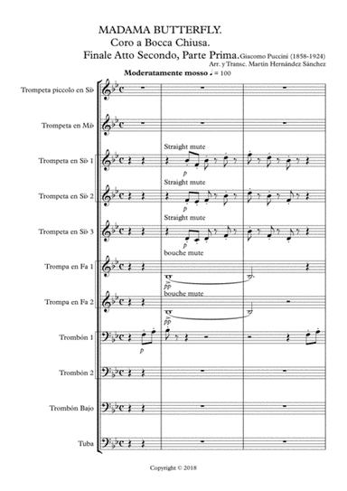Coro A Bocca Chiusa, From the Opera "Madama Butterfly" for Brass Ensemble arr. MartĂn Hernández S