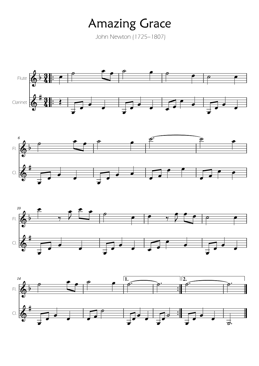 Amazing Grace - Flute and Clarinet Duet (arr. Ygor Nunes)