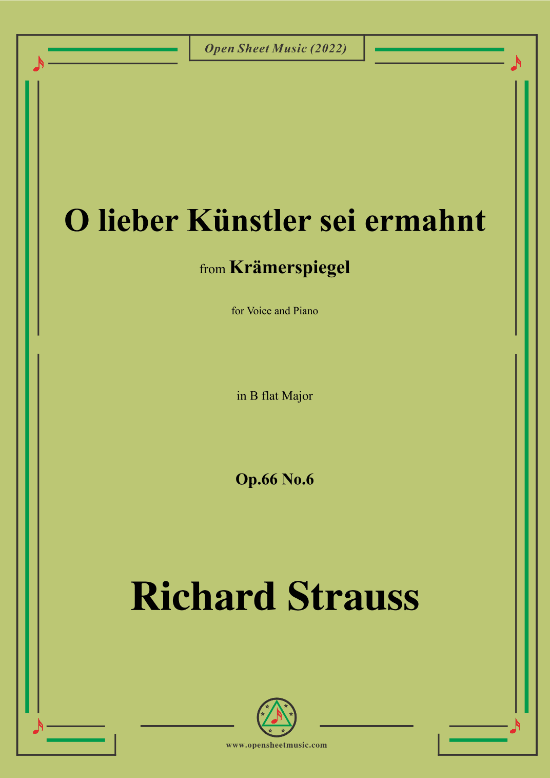 Richard Strauss-O lieber Künstler sei ermahnt,in B flat Major,Op.66 No.6 (arr. OSM Press)