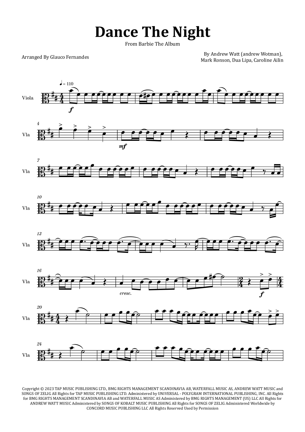 Dance The Night (arr. Glauco Fernandes)