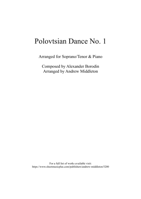 Polovtsian Dance No. 1 arranged for Soprano Saxophone and Piano (arr. Andrew Middleton)
