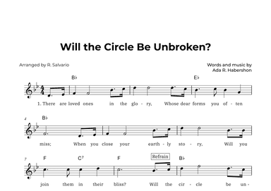 Will the Circle Be Unbroken (Key of B-Flat Major) (arr. R. Salvario)