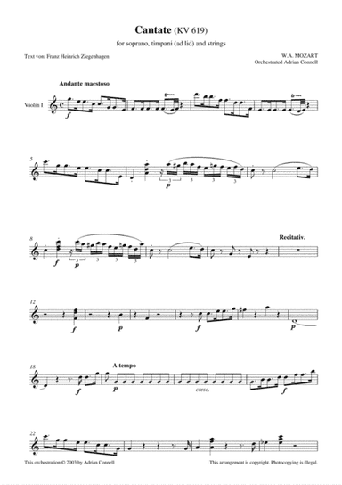 Mozart orchestrated Connell - Cantate KV619 - Violin 1 (arr. Adrian Connell)