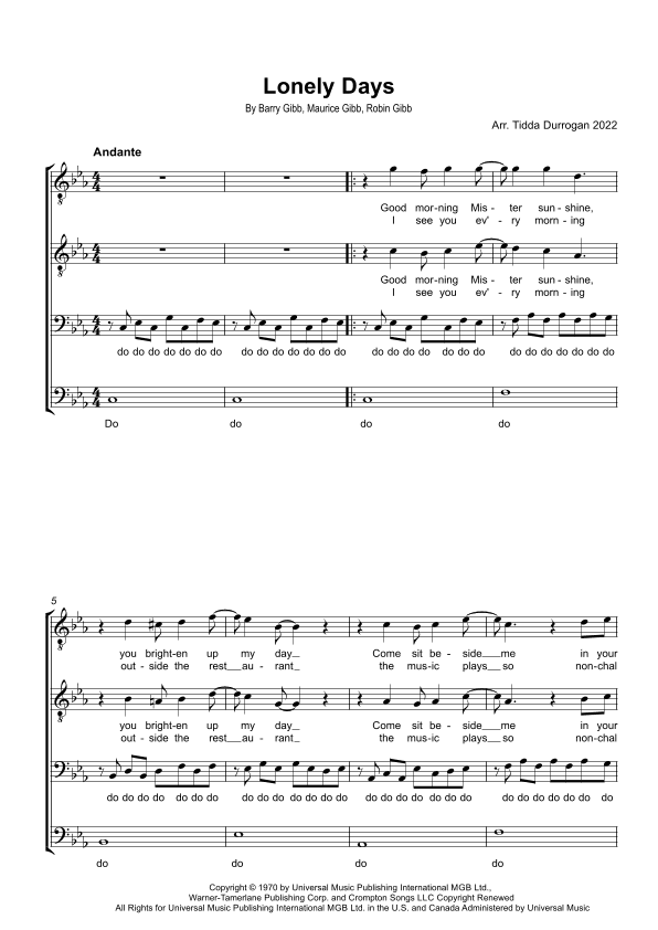 Lonely Days (arr. Tidda Durrogan)