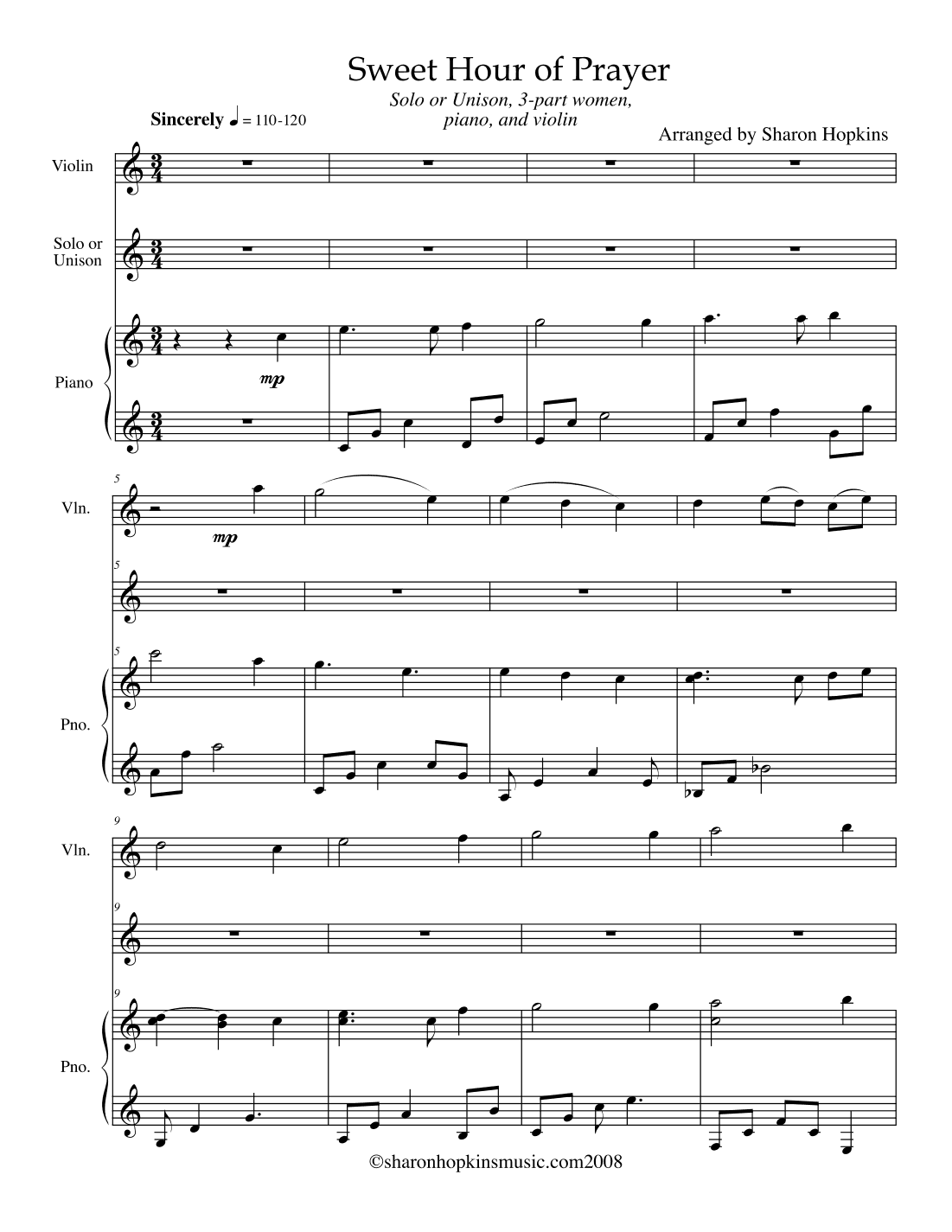 Sweet Hour of Prayer (arr. Sharon Hopkins)