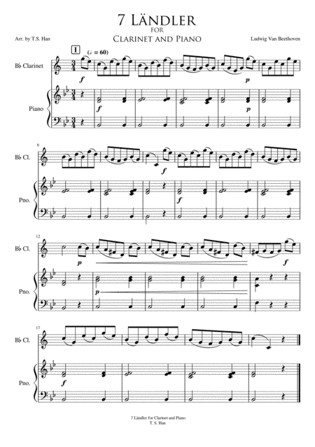 Beethoven 7 Landler for Clarinet and Piano, WoO 11 (arr. T S Han)