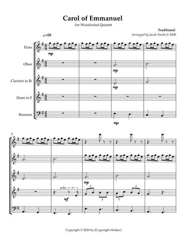 Carol of Emmanuel (arr. Jacob Smith Jr)