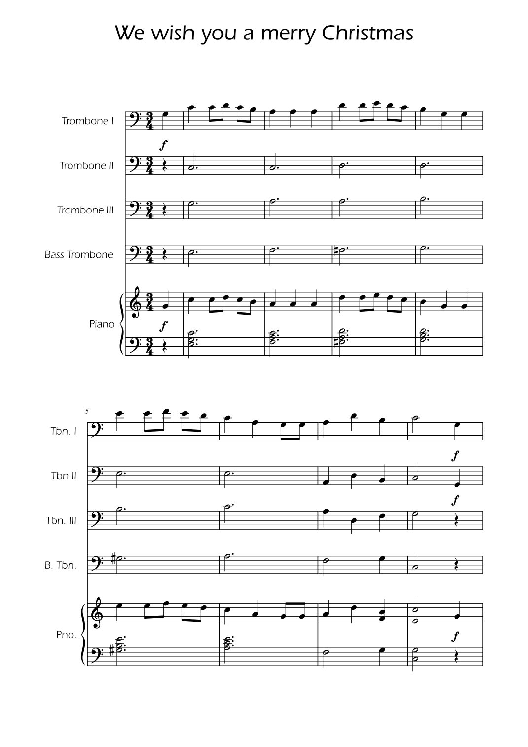 We Wish You a Merry Christmas - Trombone Quartet w/ Piano (arr. Ygor Nunes)