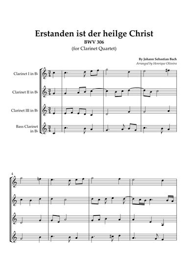 Bach's Choral - "Erstanden ist der heilge Christ" (Clarinet Quartet) (arr. Henrique Oliveira)