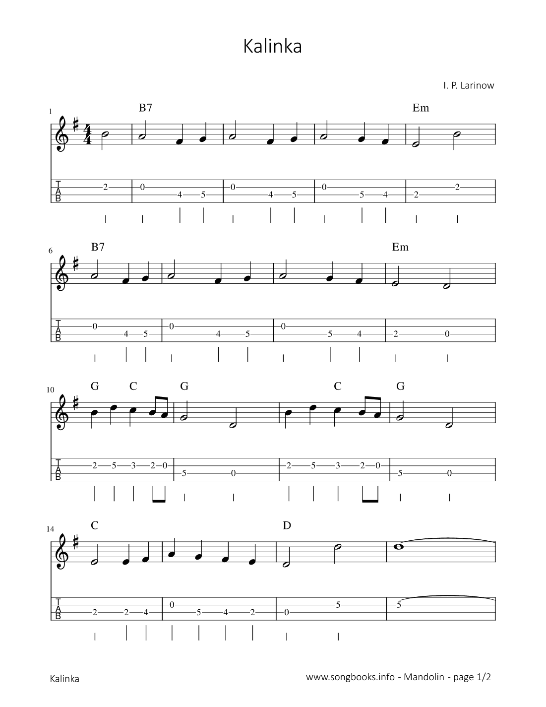 Kalinka (arr. songbooks.info)