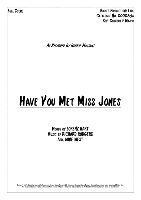 Have You Met Miss Jones? (arr. Mike West)