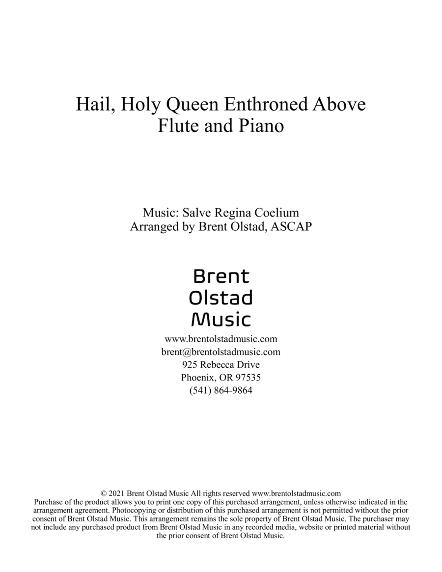 Hail, Holy Queen Enthroned Above (arr. Brent Olstad, ASCAP)
