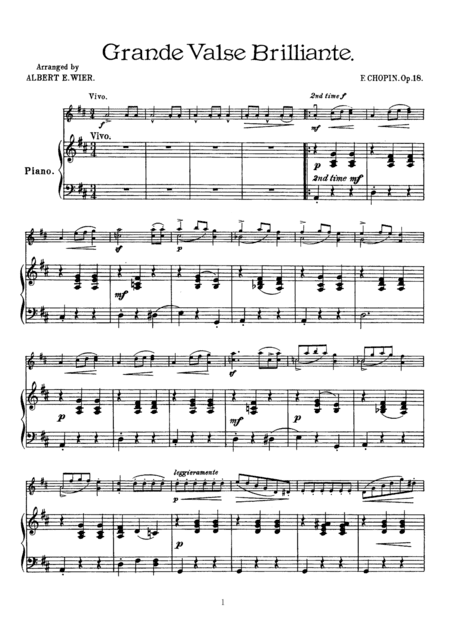 Chopin Grande valse brillante, for Violin & Piano, VN007 (arr. A. E. Wier)