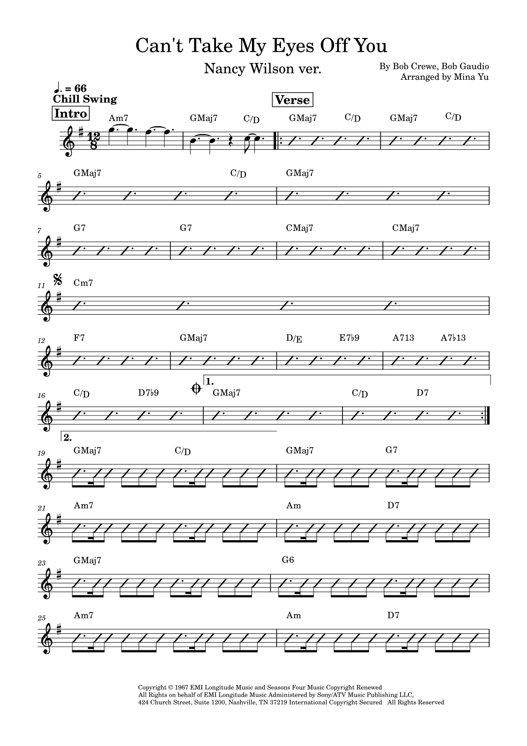Can't Take My Eyes Off Of You (arr. Mina Yu)