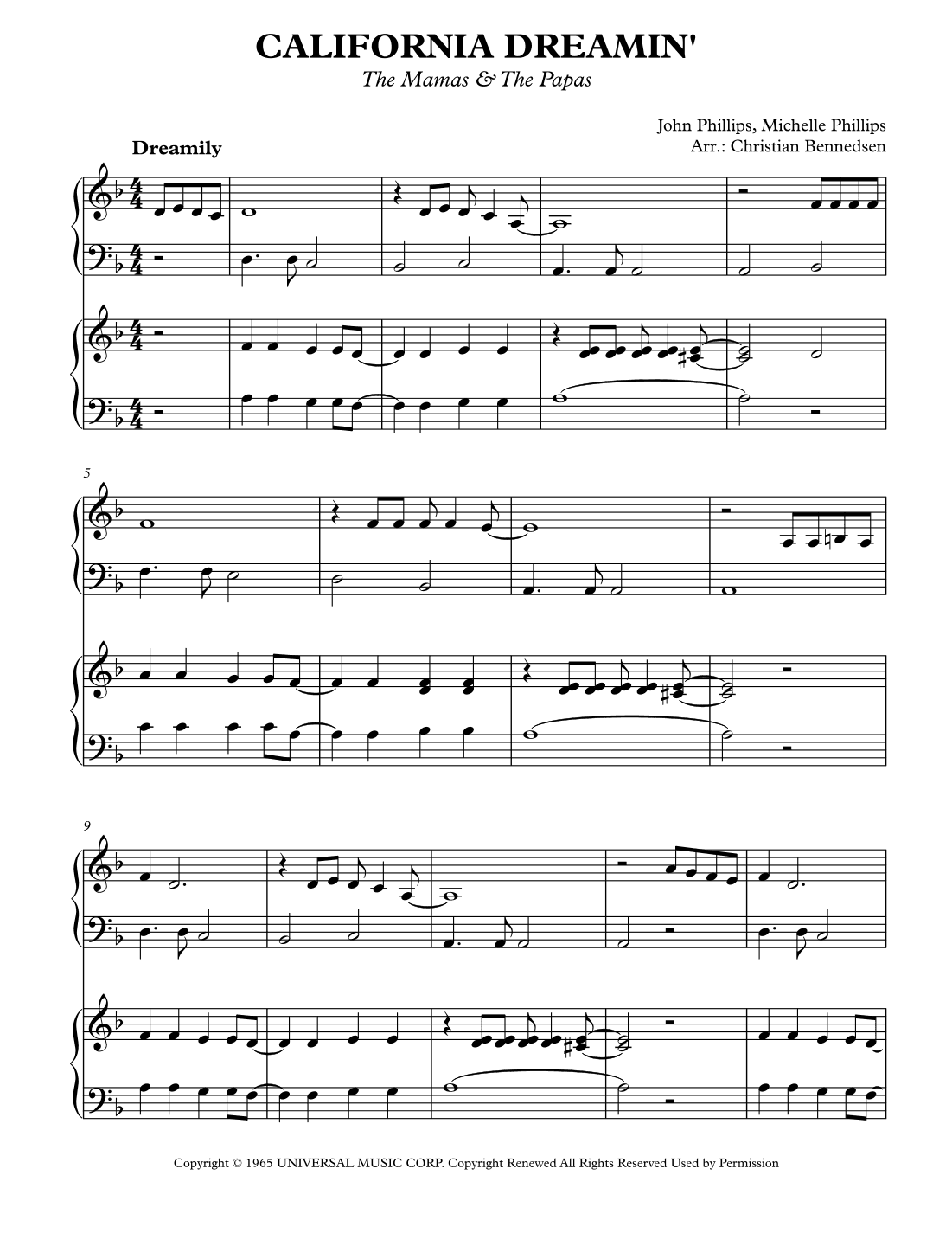 California Dreamin' (arr. Christian Bennedsen)
