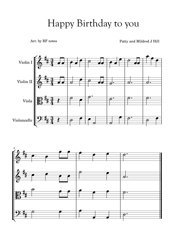 Happy Birthday to You (arr. RF notes)