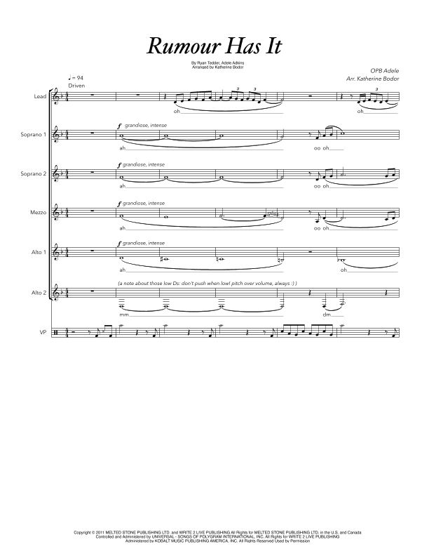 Rumour Has It (arr. Katherine Bodor)