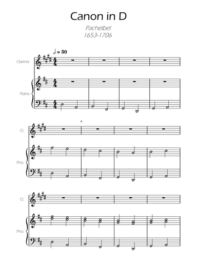 Canon in D Easy Clarinet and Piano (arr. Ygor Nunes)