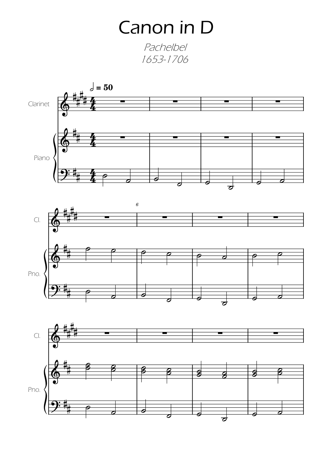 Canon in D Easy Clarinet and Piano (arr. Ygor Nunes)