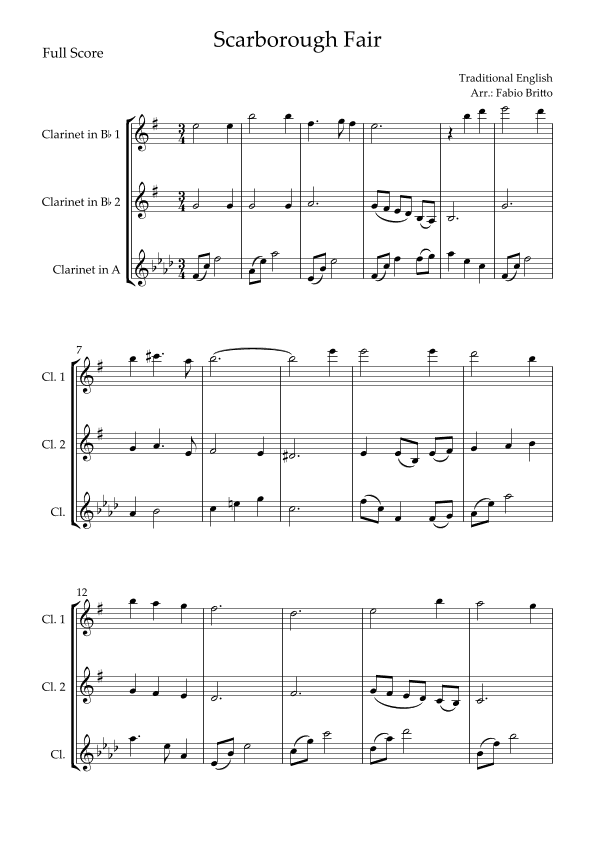 Scarborough Fair for Clarinet Trio (arr. Fabio Britto)