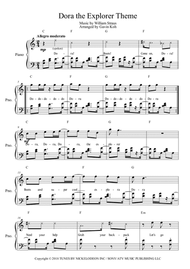 Dora The Explorer Theme (arr. Gavin Koh)