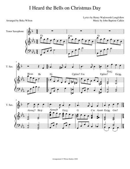 I Heard the Bells on Christmas Day--tenor sax solo (arr. Beka Wilson)