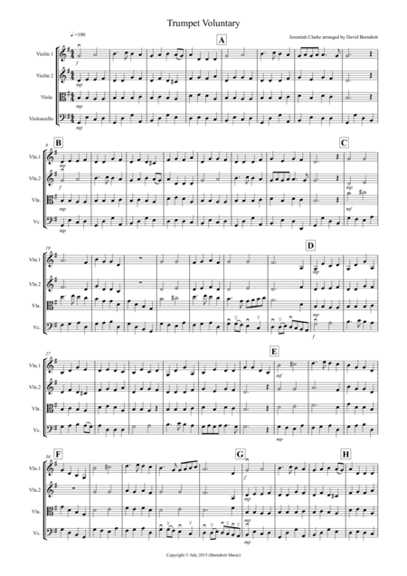 Trumpet Voluntary for String Quartet (arr. David Burndrett)