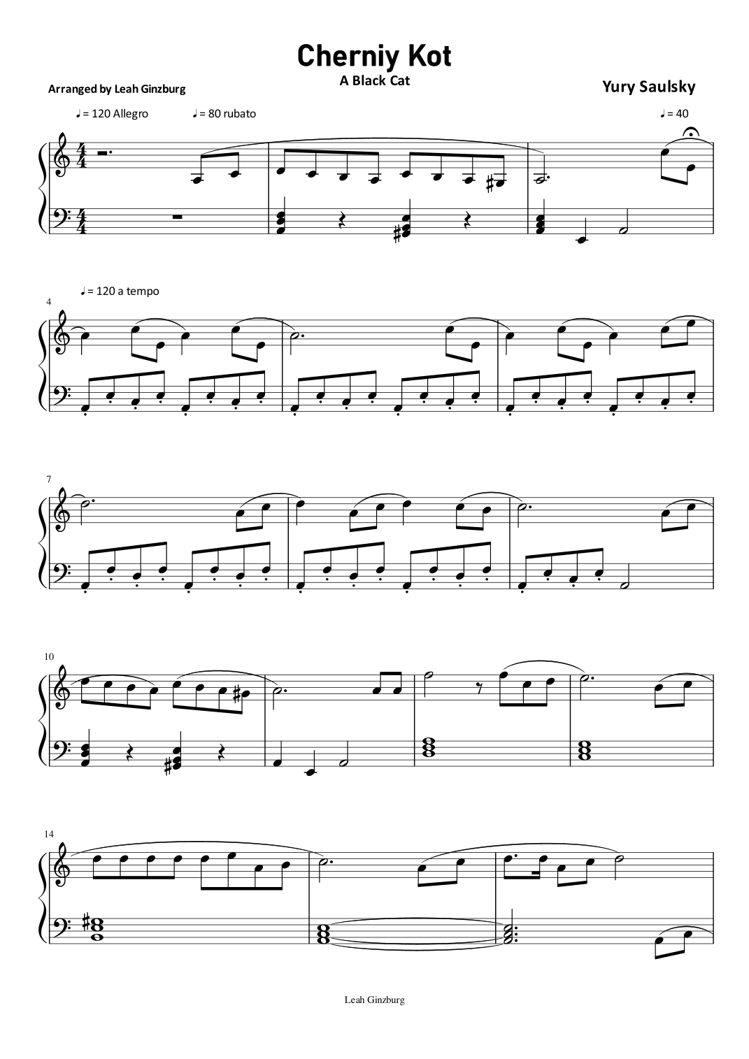Cherniy Kot (A Black Cat) (arr. Leah Ginzburg)