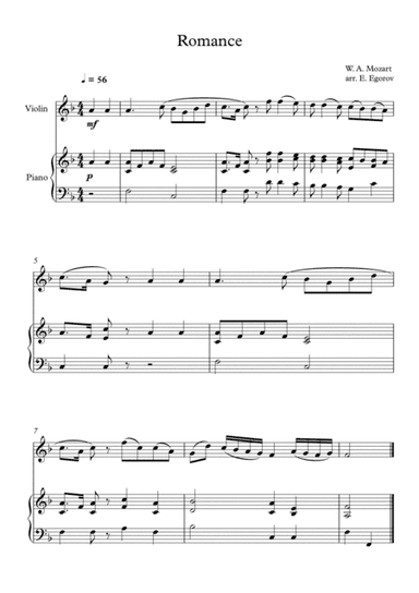 Romance, Wolfgang Amadeus Mozart, For Violin & Piano