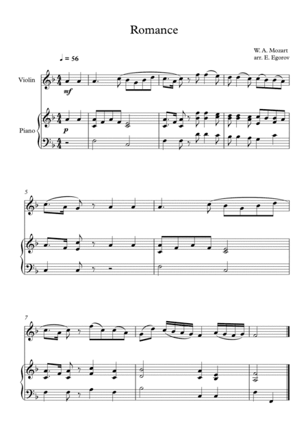 Romance, Wolfgang Amadeus Mozart, For Violin & Piano