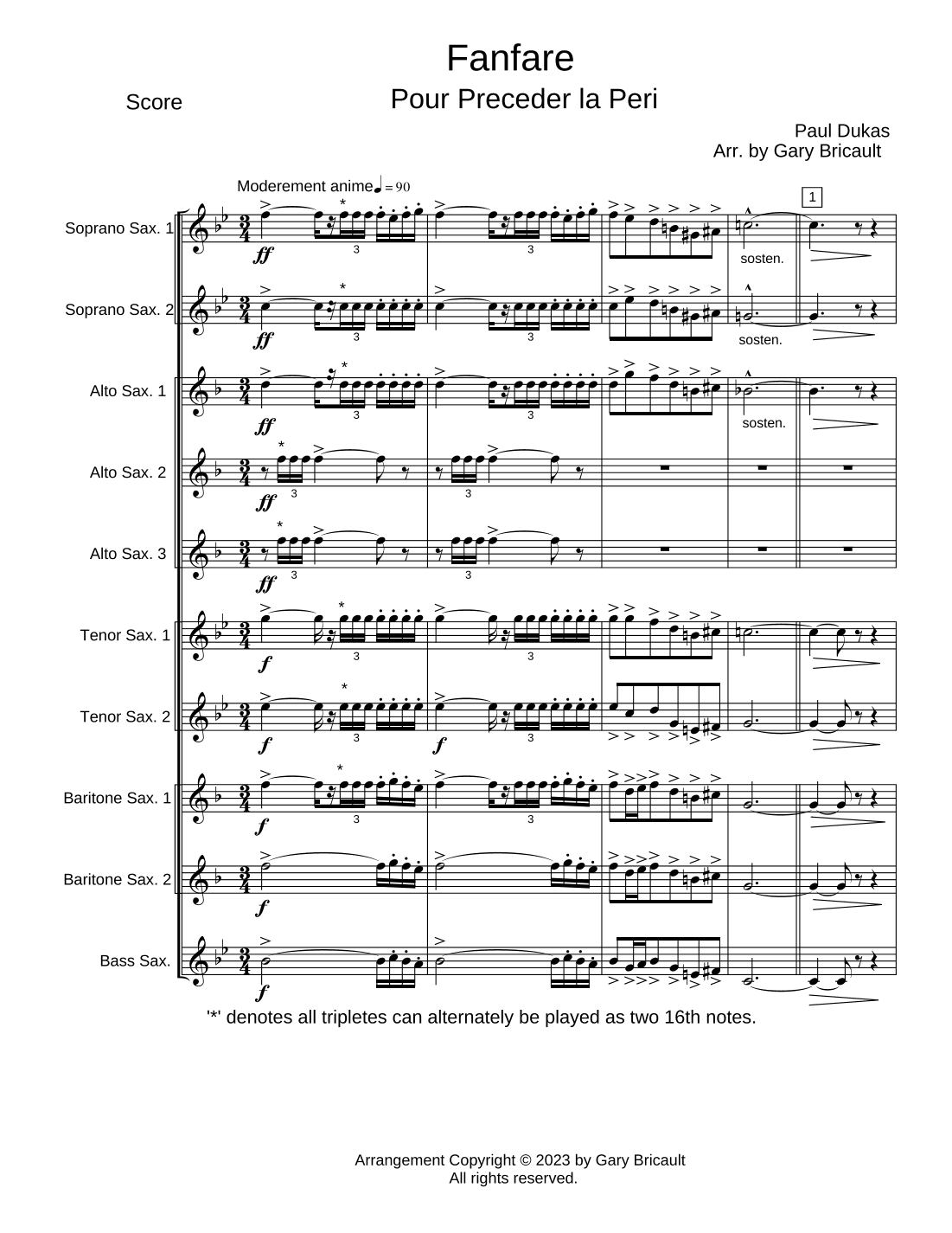 Fanfare Pour Preceder la Peri (arr. Gary Bricault)