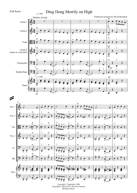 Ding Dong Merrily on High (Jazzy Style!) for String Orchestra (arr. David Burndrett)