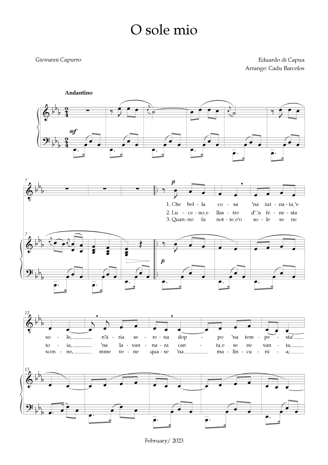 O Sole Mio (Eduardo di Capua) - Eb Major (arr. Cadu Barcelos)
