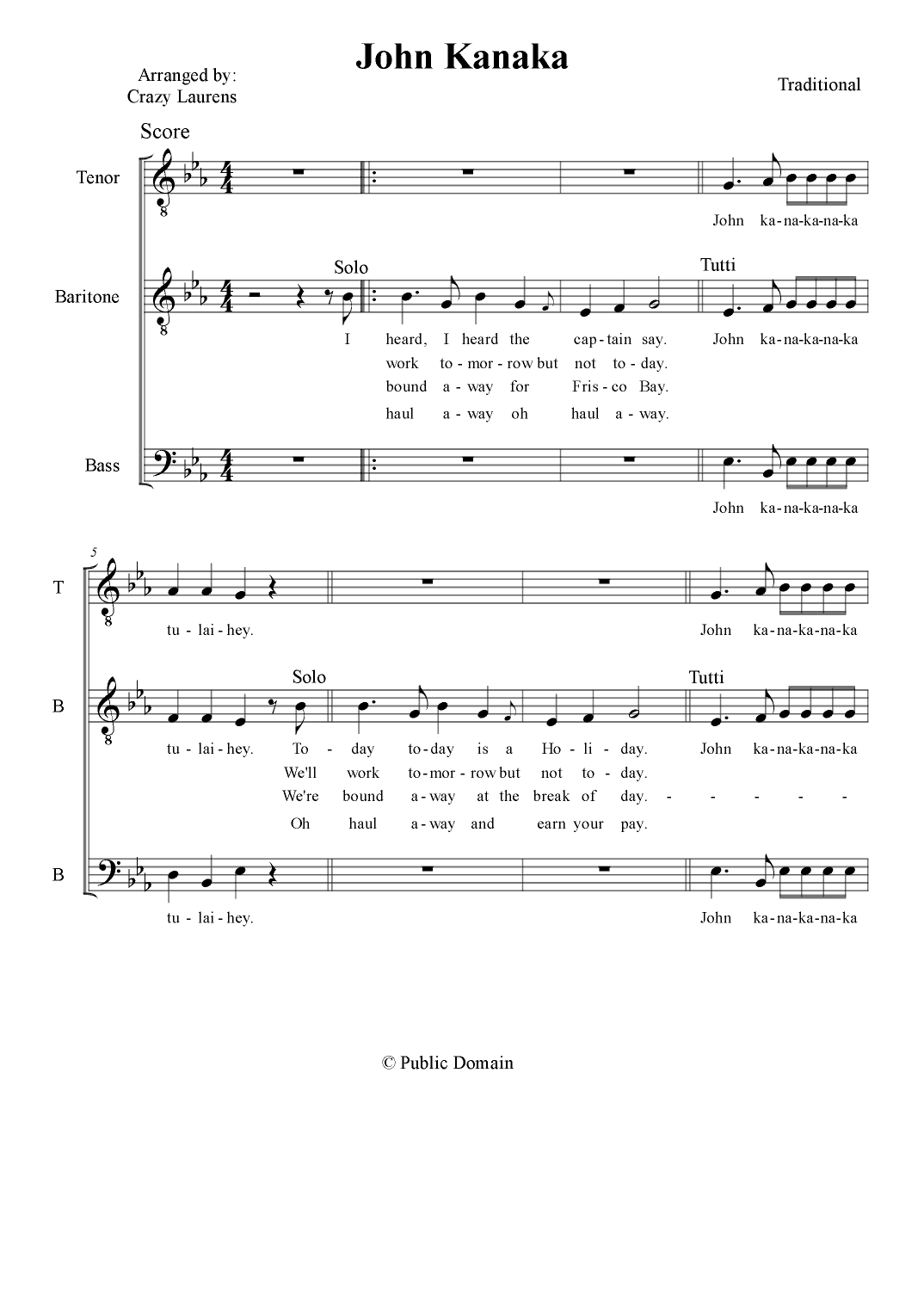 John Kanaka Sea Shanty (arr. Crazy Laurens)