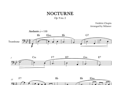 Chopin Nocturne op. 9 no. 2 | Trombone | B-flat Major | Chords | Easy beginner (arr. Milanov)