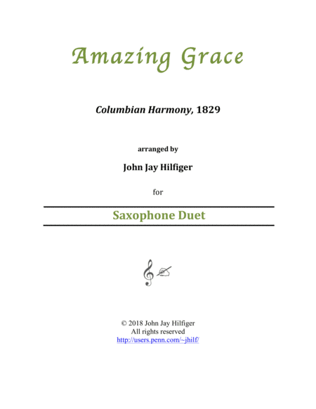 Amazing Grace for Saxophone Duet (arr. John Jay Hilfiger)