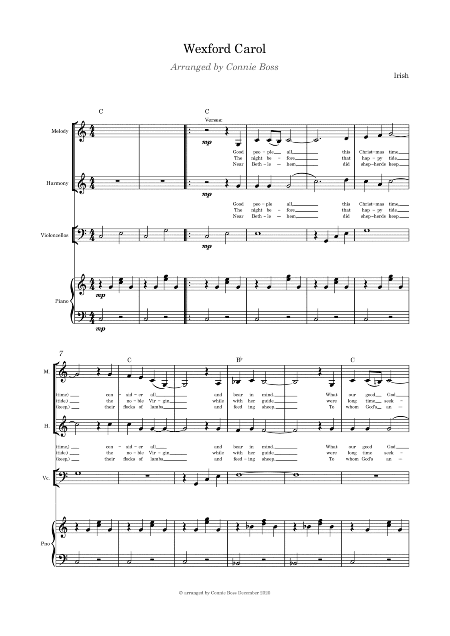 Wexford Carol - cello, vocal duet and piano (arr. Connie Boss)