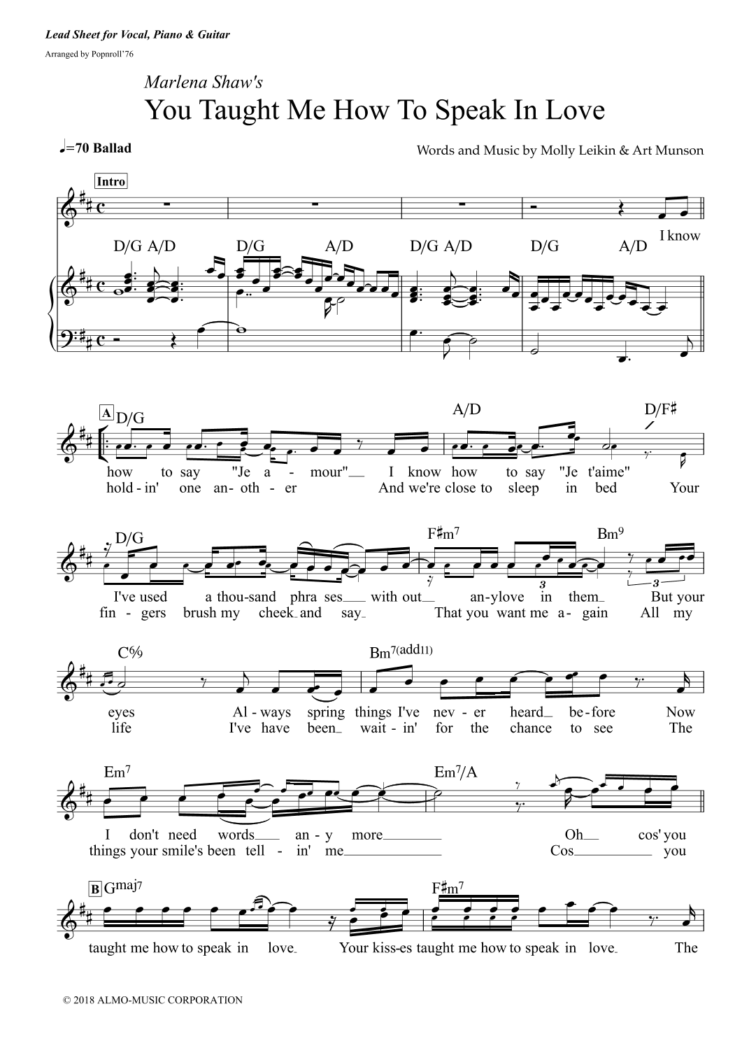 You Taught Me How To Speak In Love (arr. Popnroll 1976)