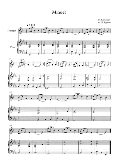 Minuet (In F Major), Wolfgang Amadeus Mozart, For Trumpet & Piano (arr. Eugene Egorov)
