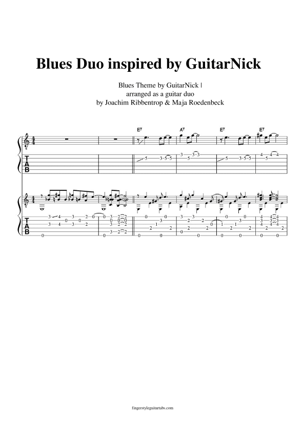 Fingerstyle Blues Duo inspired by GuitarNick | Guitar Tab (arr. Maja Roedenbeck, Joachim Ribbentrop)