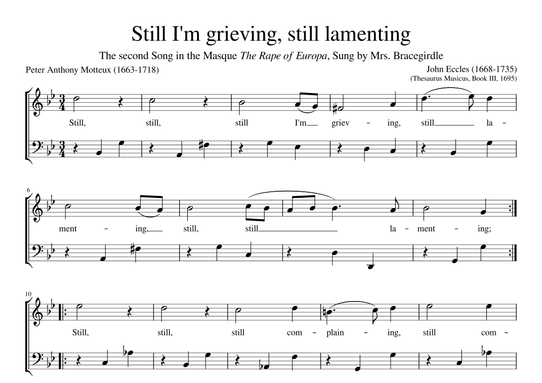 Still I'm grieving, still lamenting (arr. Early Music Scores)