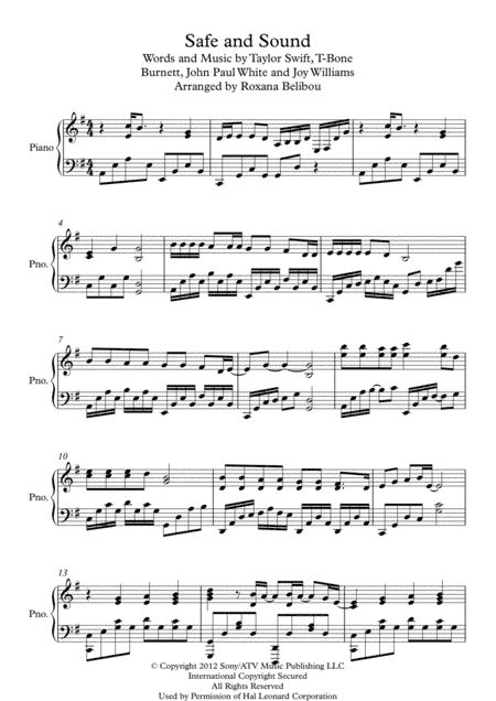 Safe And Sound (arr. Roxana Belibou)